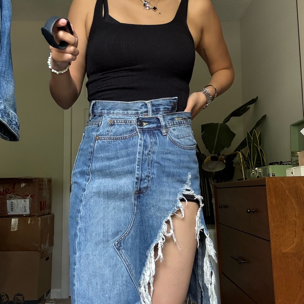 R13 Distressed Blue Denim Skirt size25